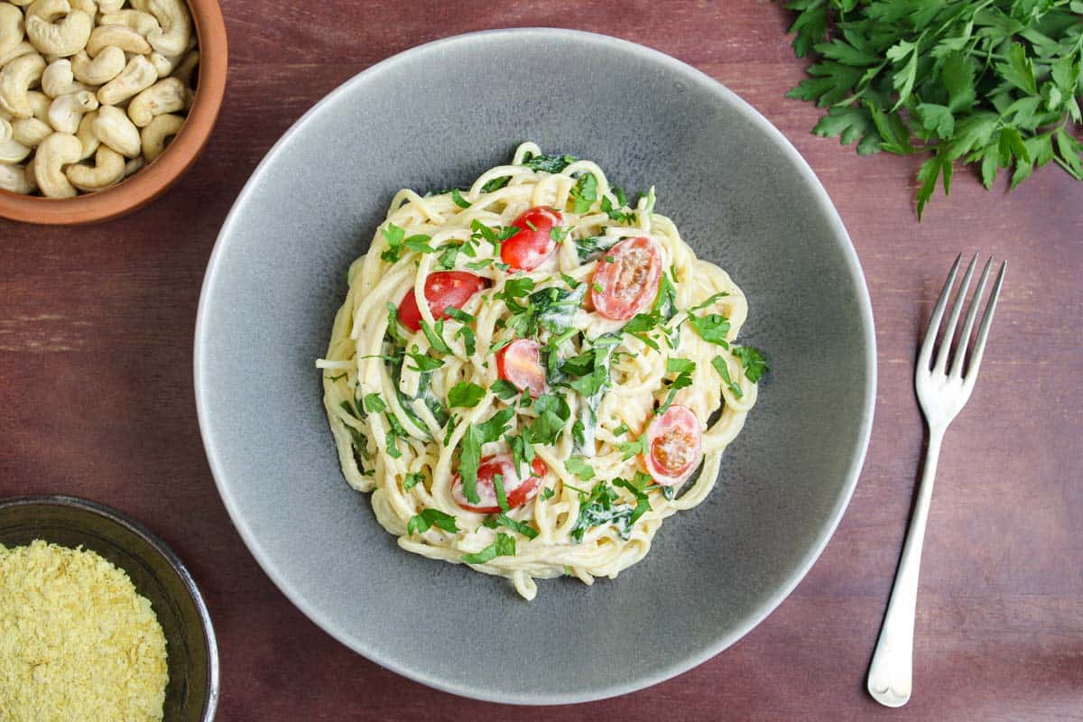 Vegan Cheesy Pasta Sauce (Cashew Alfredo) - The Pesky Vegan