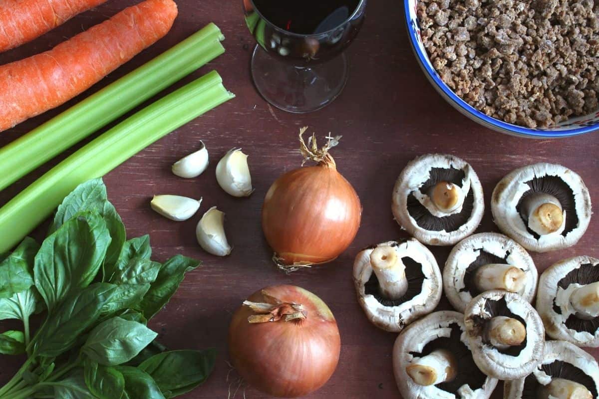 Ingredients to Make Vegan Bolognese Sauce