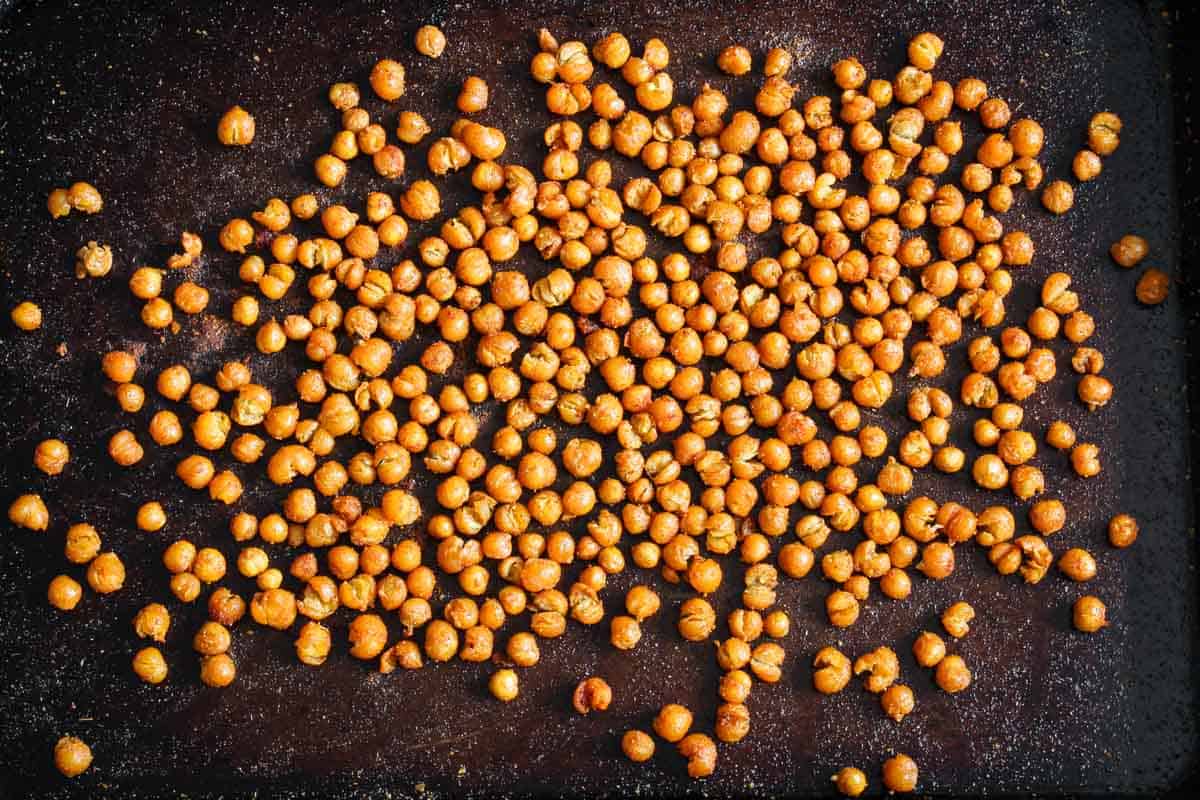 Roasted Garbanzo Beans on Baking Sheet
