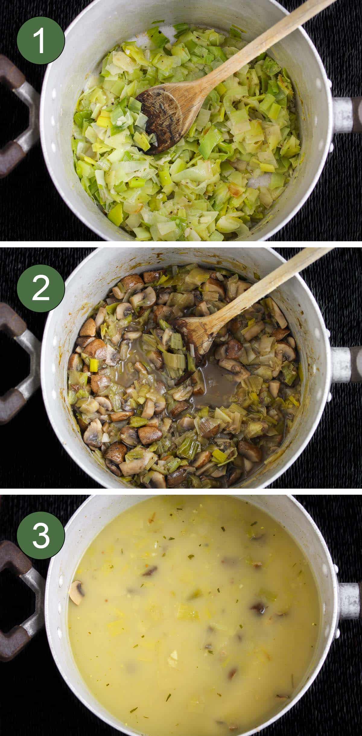 Process Shots Showing How to Make Mushroom Soup