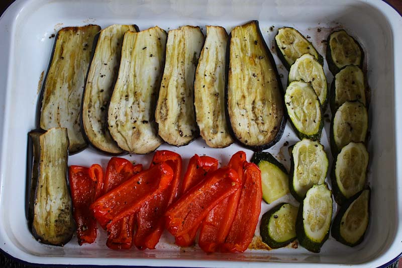 Oven-Roasted Aubergine, Courgette, and Red Pepper
