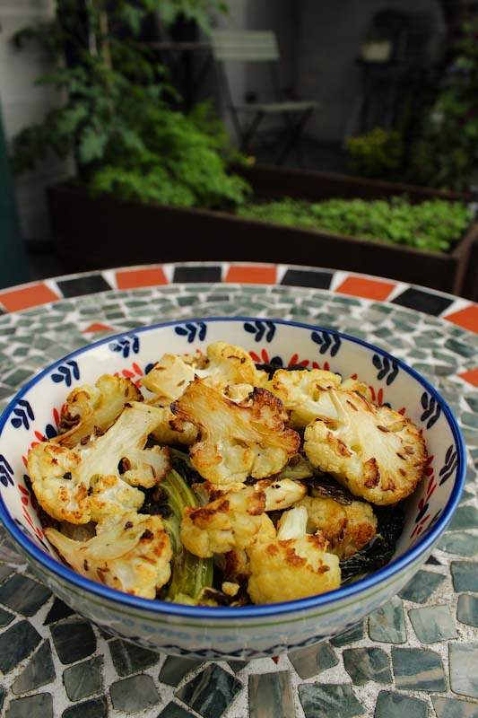 Roasted Cauliflower with Cumin Seeds in Bowl