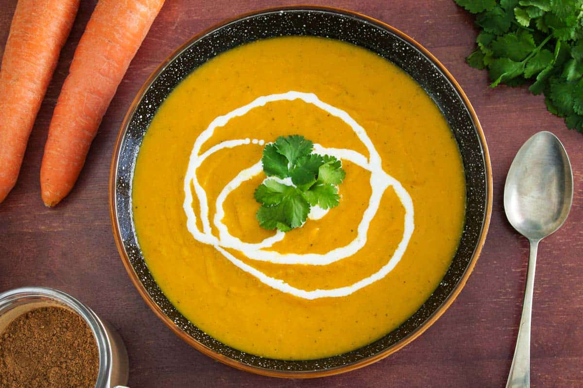 Vegan Carrot and Coriander Soup with Plant-Based Cream