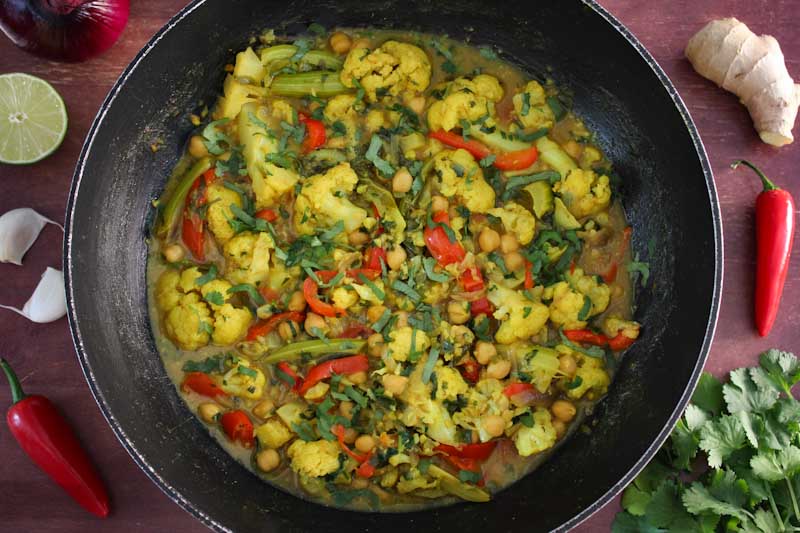 Chickpea and Cauliflower Coconut Curry in Pan