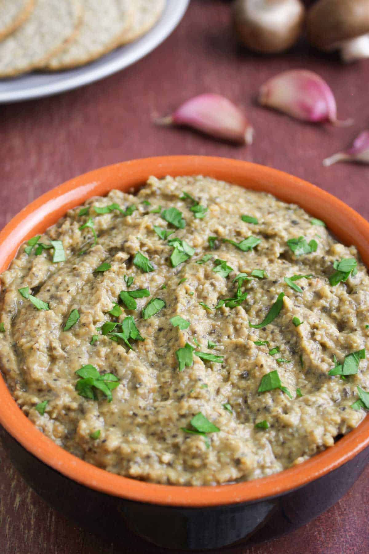 Vegetarian Pâté with Mushrooms and Red Lentils in Bowl