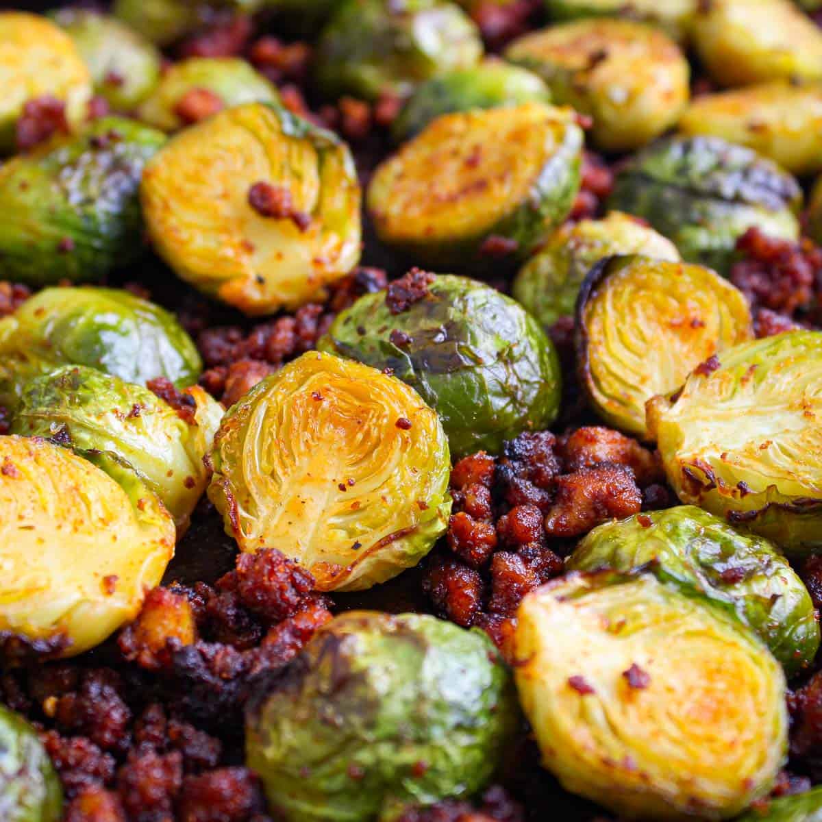 Roasted Brussels Sprouts With Crispy Vegan Bacon - The Pesky Vegan