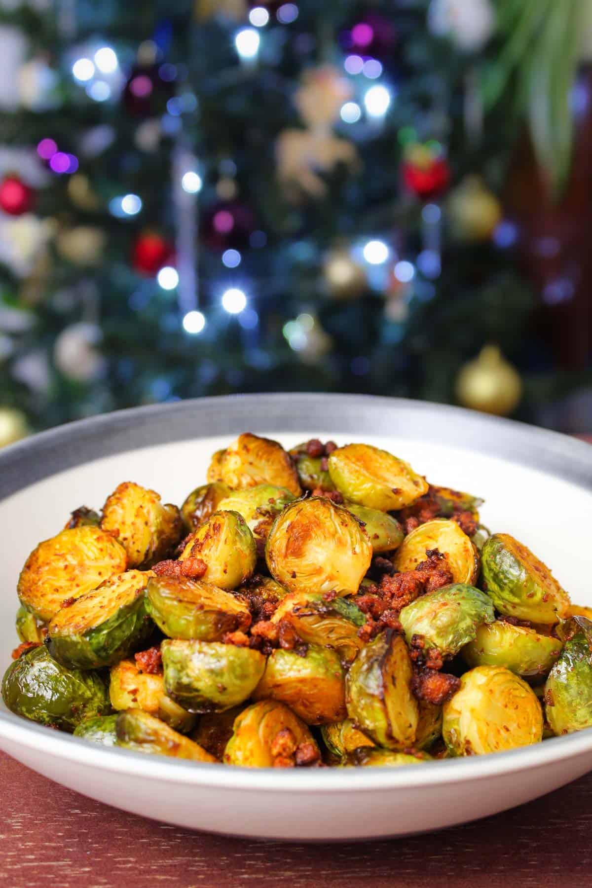 Roasted Sprouts and Tofu Bacon with Christmas Tree