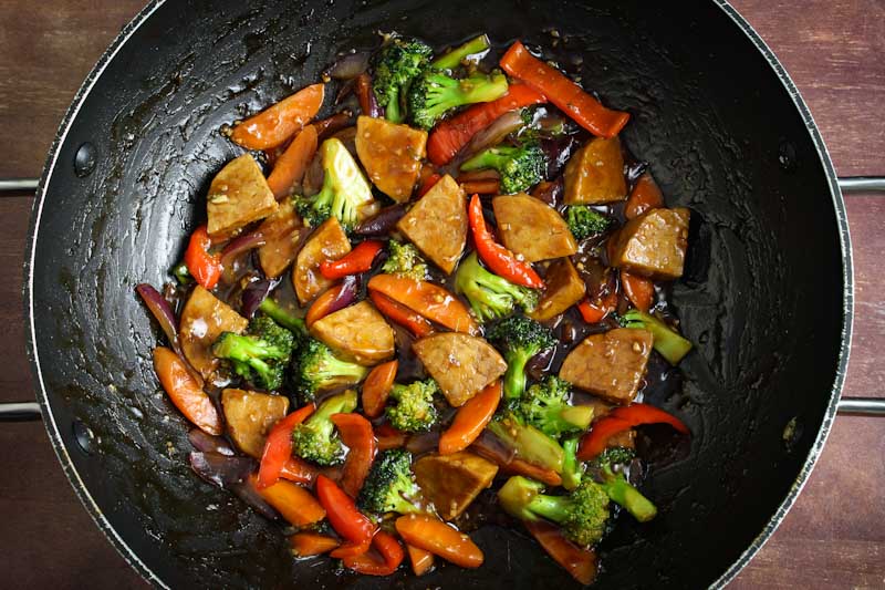 Teriyaki Tempeh Stir-Fry in Wok