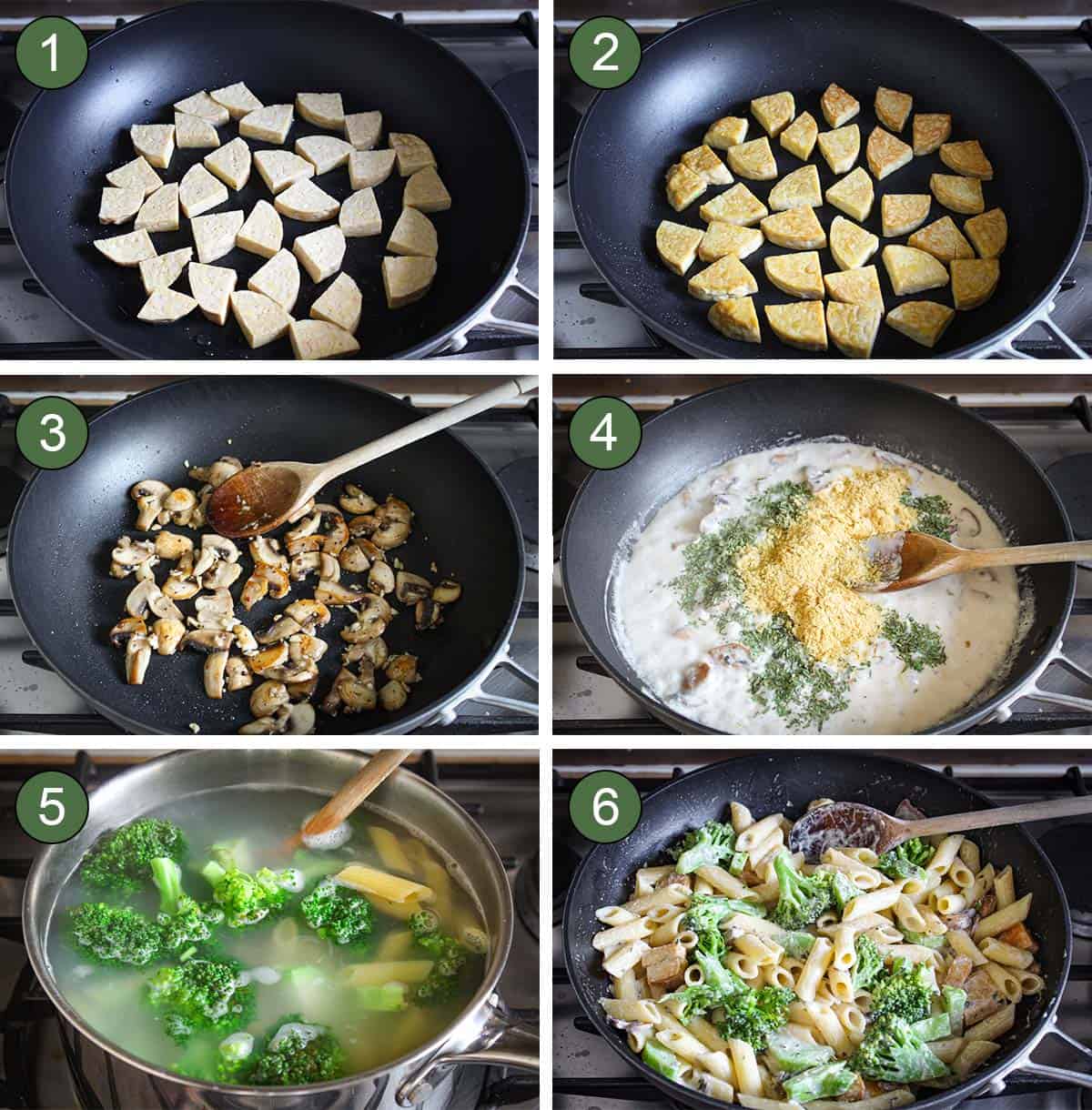 6 Process Shots Showing How to Make Creamy Vegan Pasta
