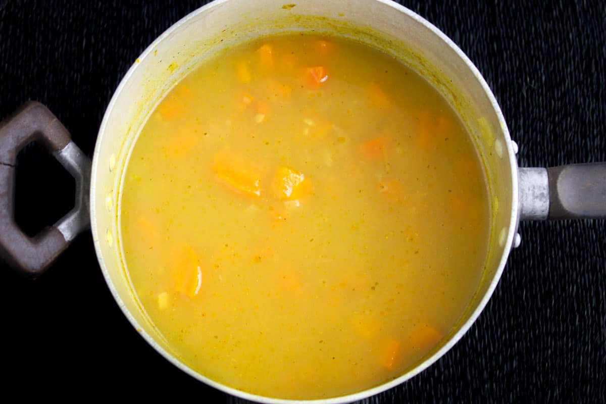 Vegan Carrot Ginger Soup Cooking in Pan