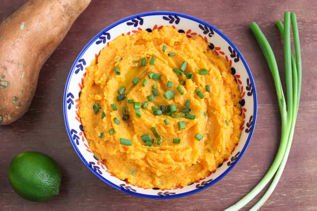 Savoury Mashed Sweet Potatoes with Spring Onion and Lime