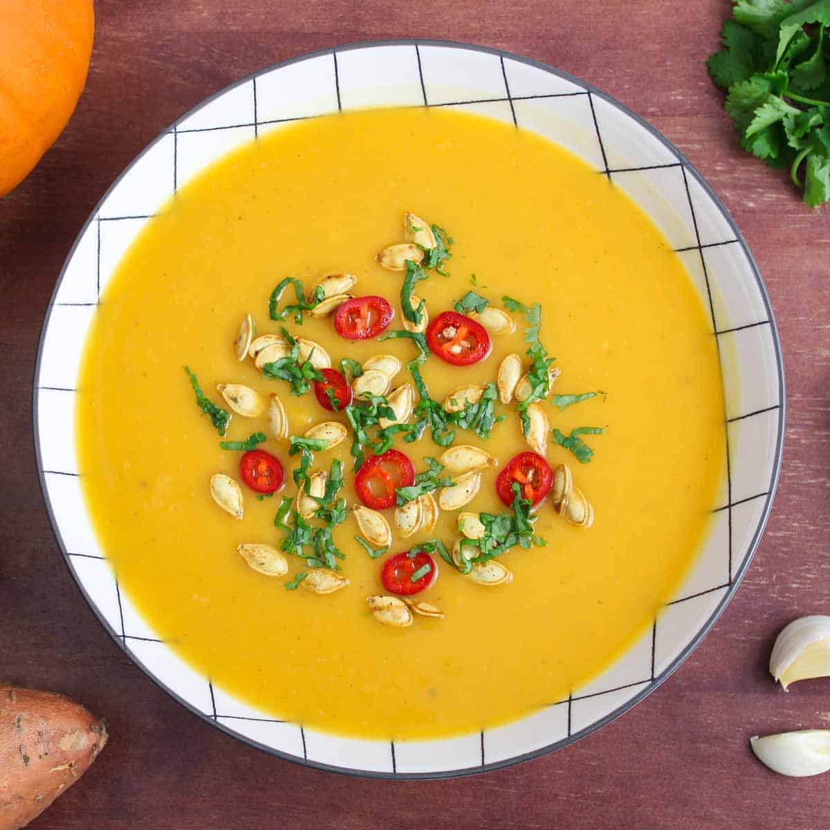 Creamy Pumpkin and Sweet Potato Soup - The Pesky Vegan