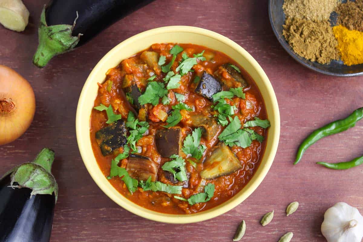 Healthy Brinjal Masala Curry in Serving Bowl