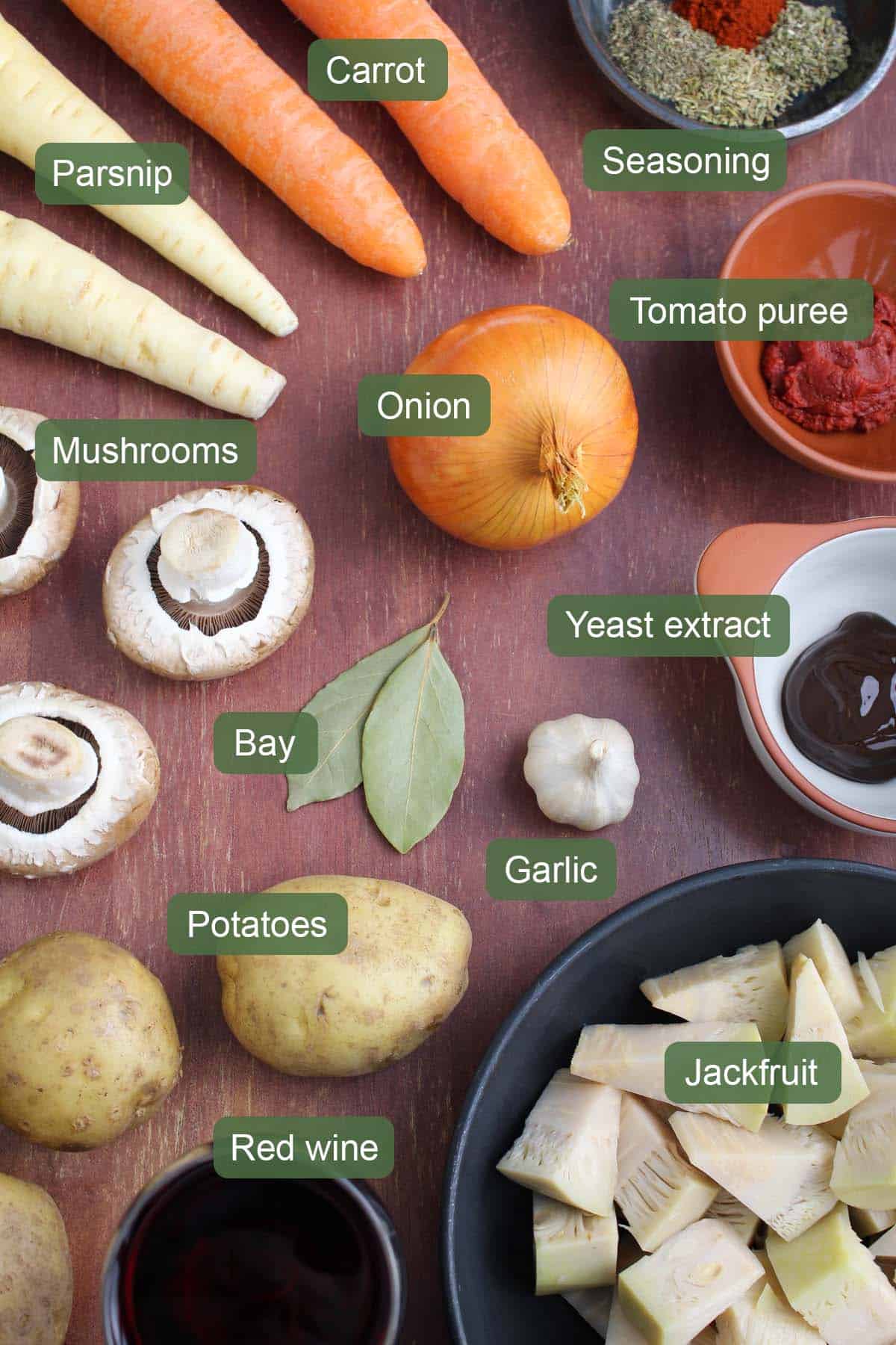 Ingredients to Make Jackfruit Beef Stew Vegan