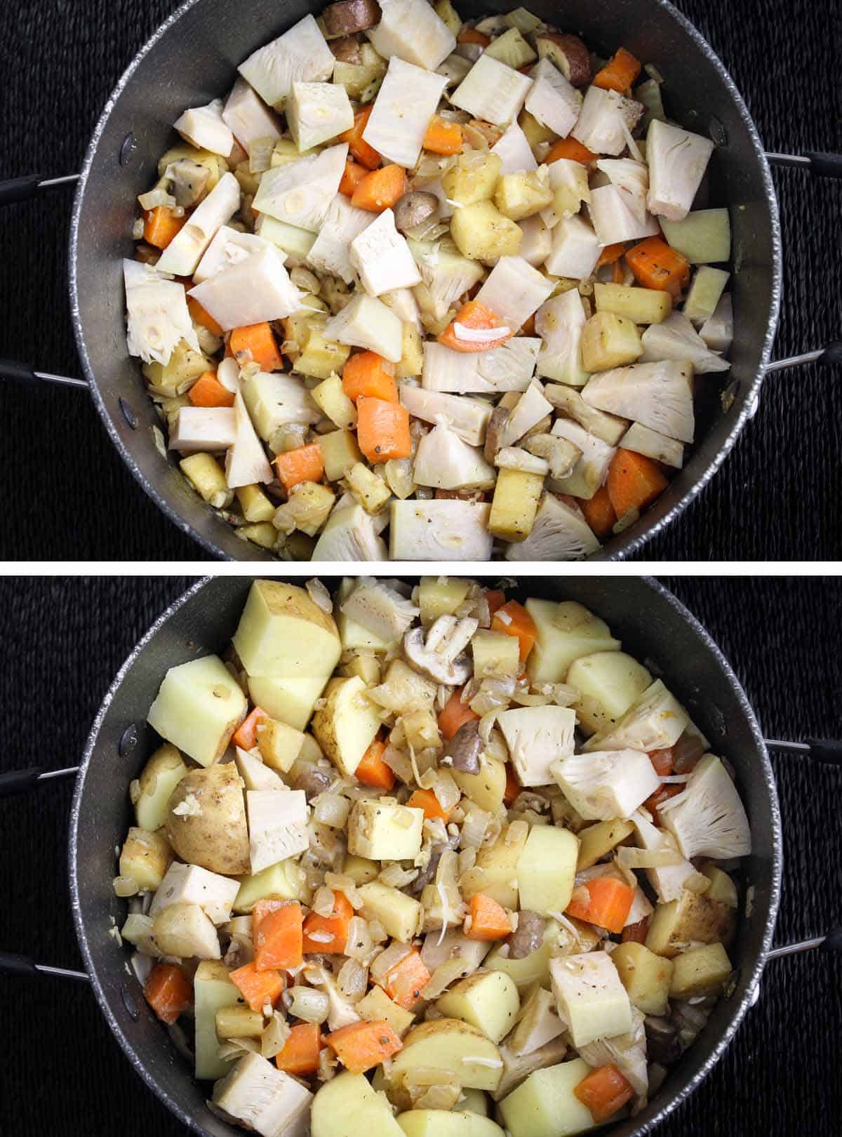 Process Shots - Jackfruit and Potatoes Cooking in Pan