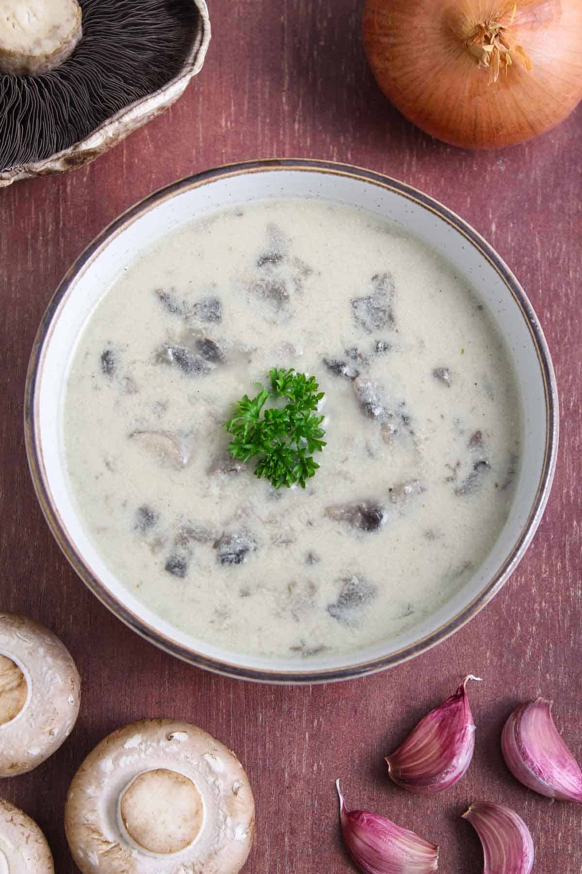 Vegan Creamy Mushroom Soup Overhead