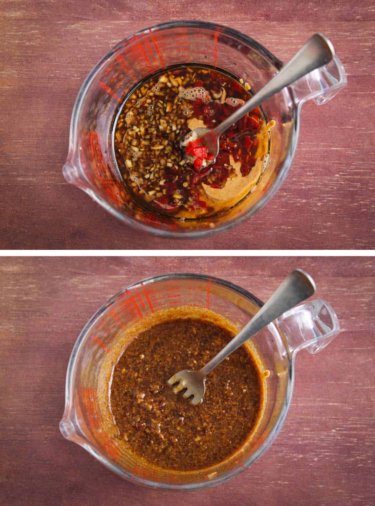 Recipe Process Shot - Mixing Peanut Butter Satay Stir-Fry Sauce