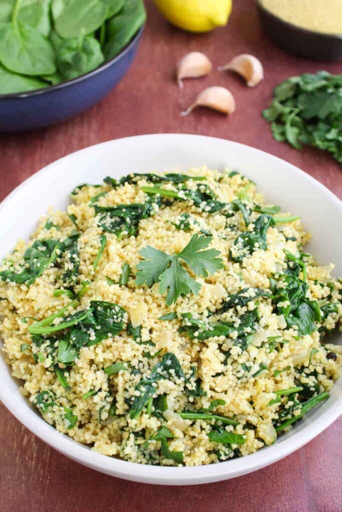 Spinach Couscous with Lemon and Garlic The Pesky Vegan