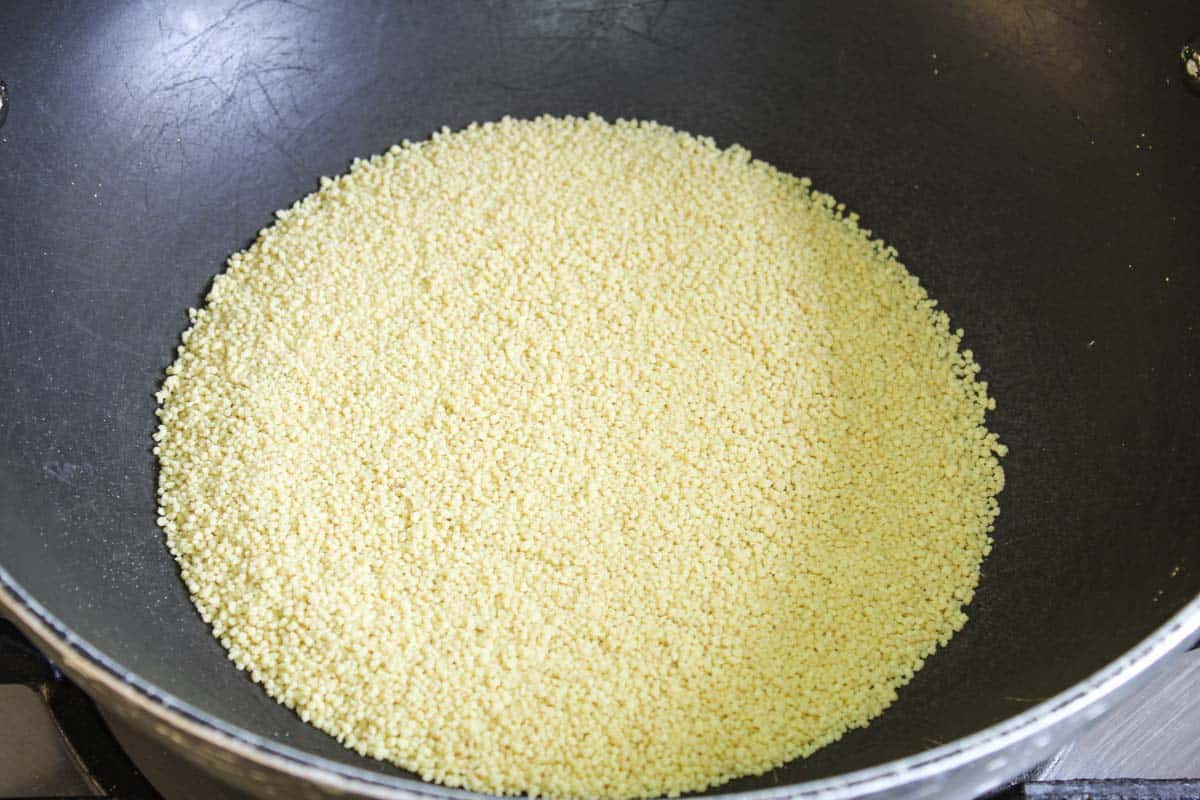 Recipe Process – Dry-Toasting Couscous in Pan