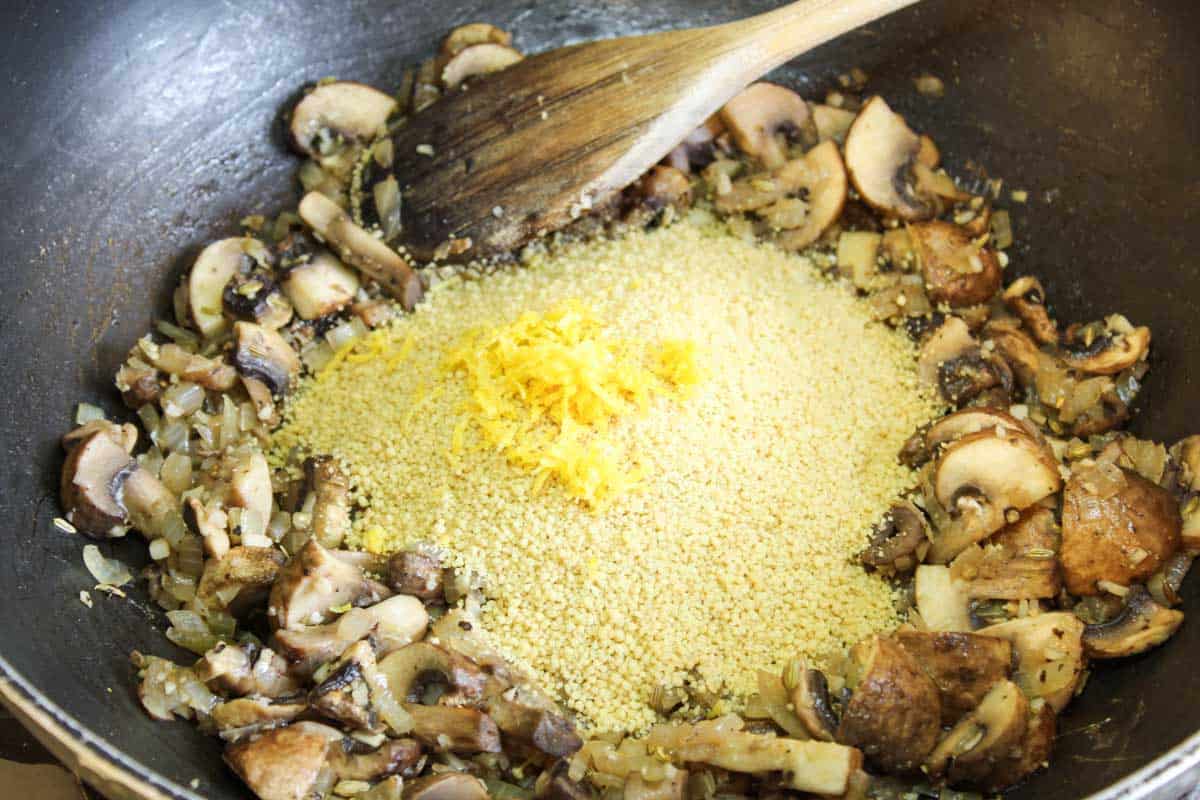 Recipe Process – Adding Couscous and Lemon Zest