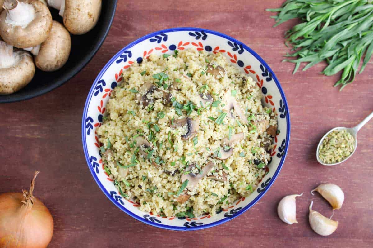 Mushroom Couscous Overhead with Selected Ingredients