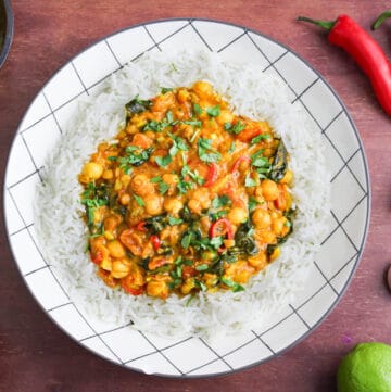 Delicious Chickpea and Lentil Curry in Bowl with Rice