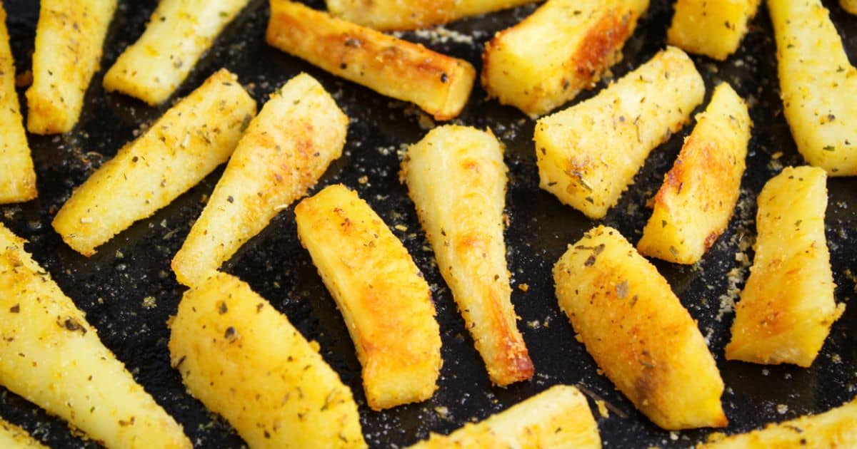Vegan Roasted Parsnips with Cheesy Herb Coating - The Pesky Vegan