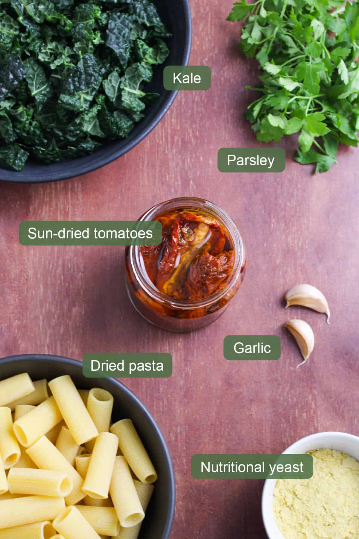 List of Ingredients to Make Sun-Dried Tomato Pasta Vegan