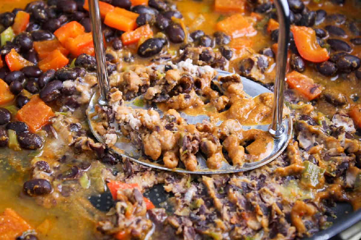 Recipe Process Shot – Mashing Black Beans in Pan