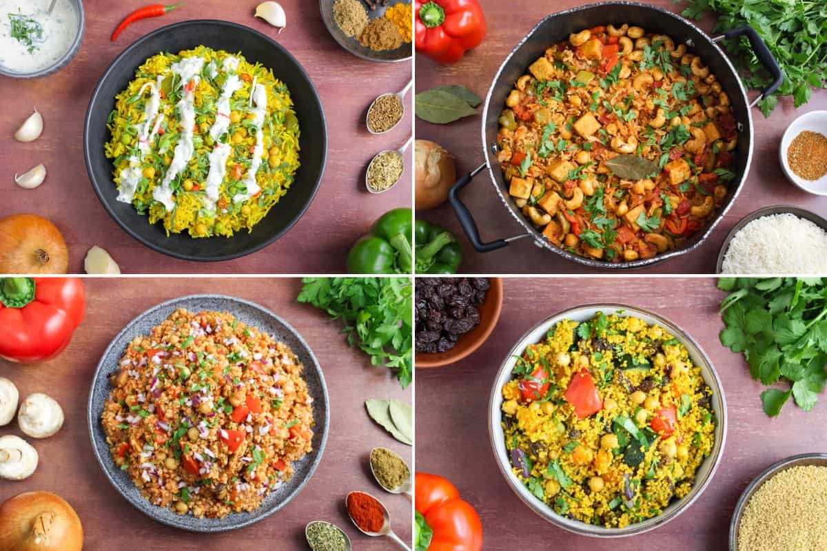 Gallery of one-pot recipes using chickpeas β biryani, jambalaya, bulgur pilaf, couscous