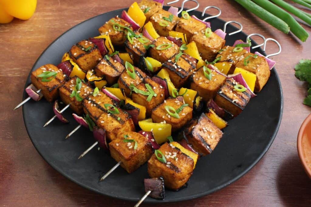 Vegan grilled tofu skewers