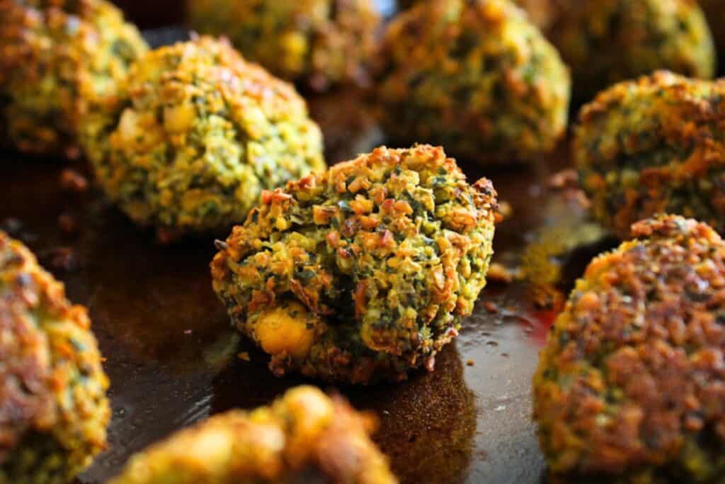 Crispy baked falafel made with chickpeas and herbs