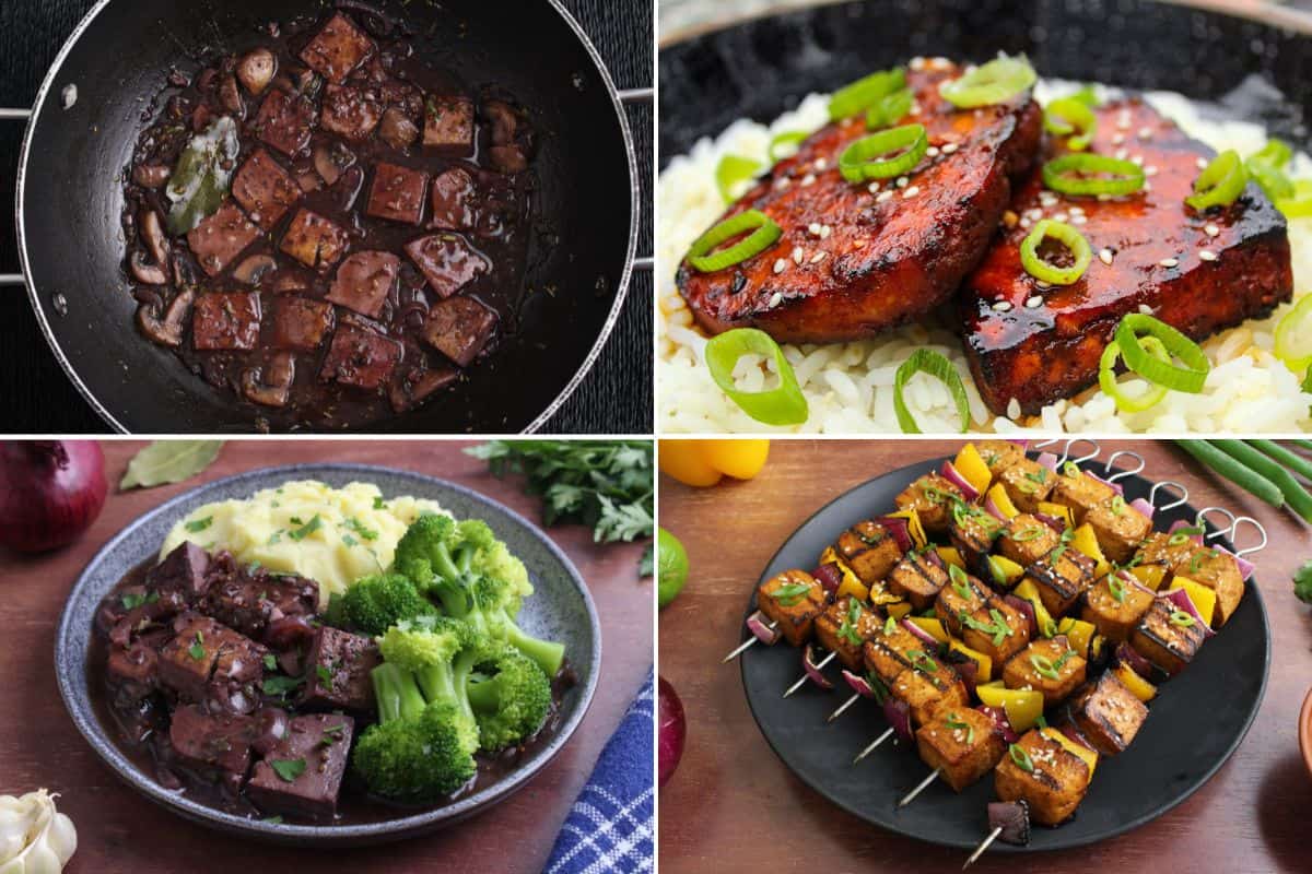 Gallery of vegan tofu recipes – red wine tofu, teriyaki tofu, tofu skewers