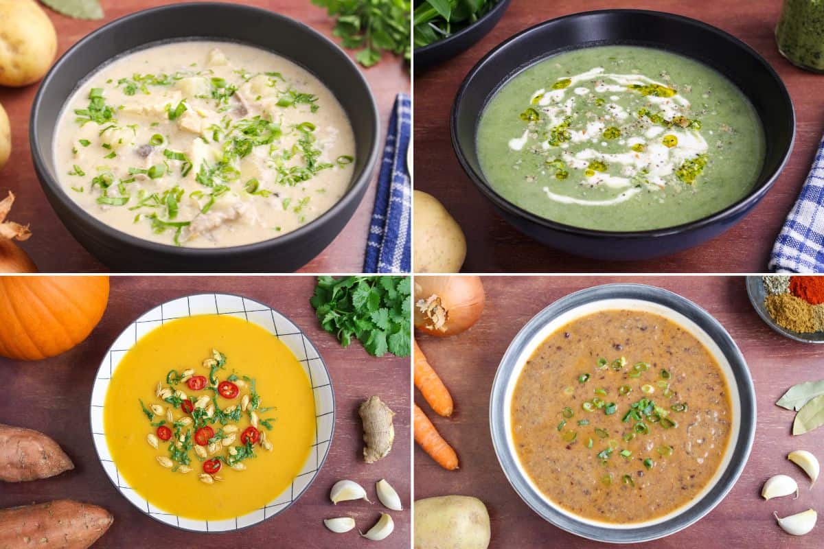 Vegan potato soup recipes collage