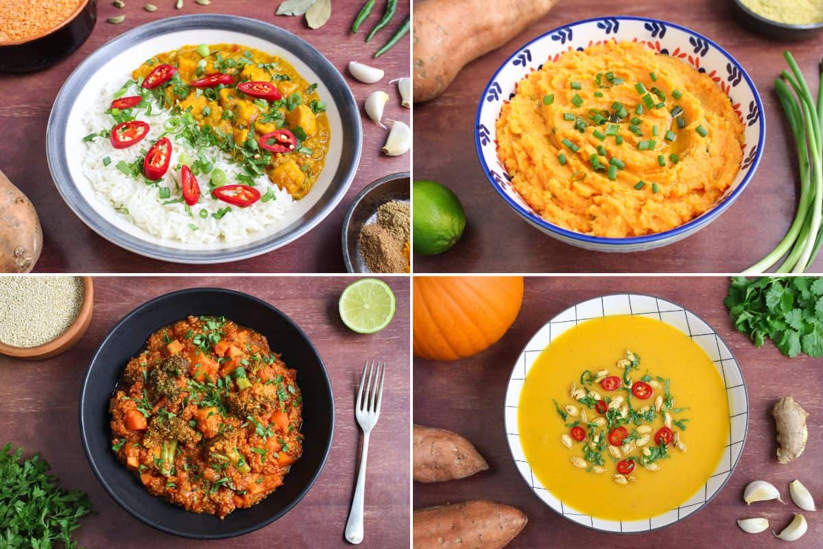 Collage of vegan sweet potato recipes