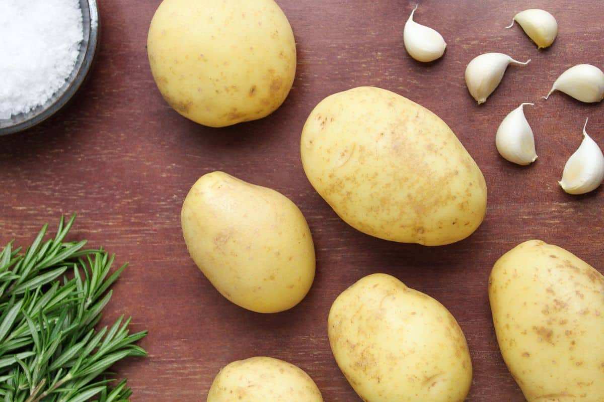 Close-up of potatoes with selected pairing ingredients